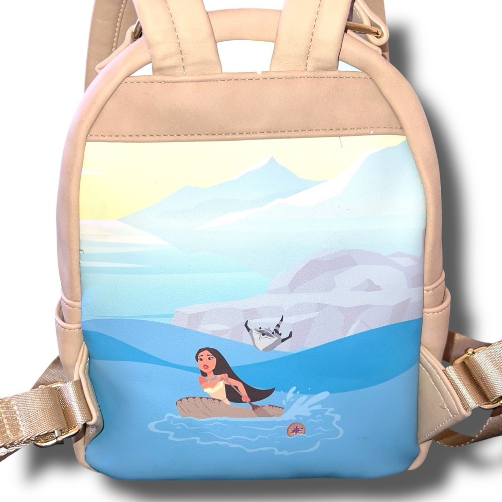 DISNEY Loungefly Mini Backpack Pocahontas Meeko Scenery Sunflowers River Wind - Picture 4 of 15
